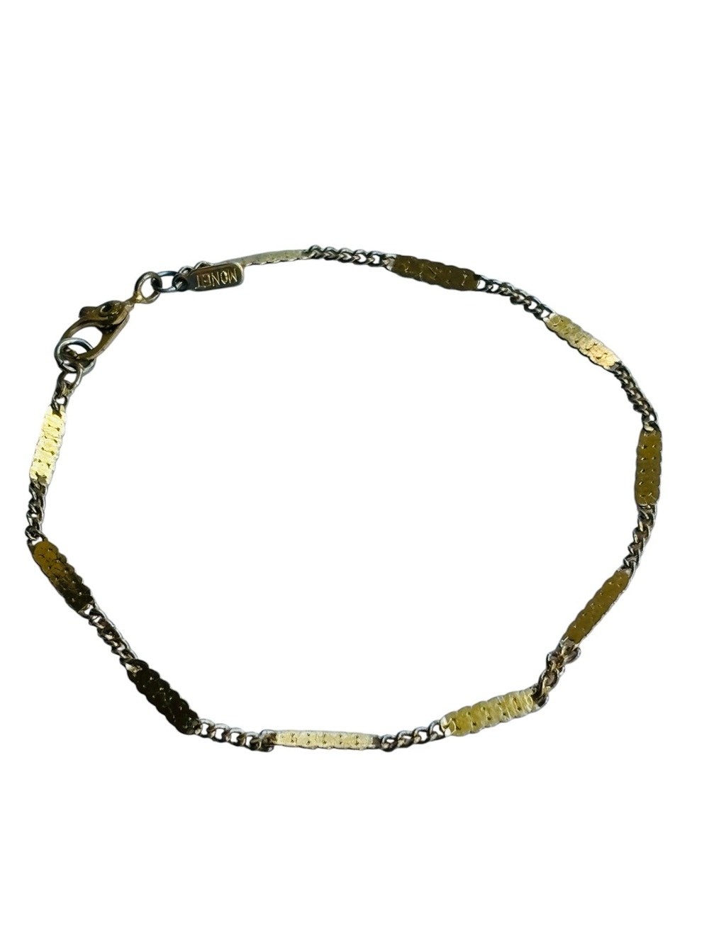 Monet Vintage Signed 70s Gold‎ Plated Curb Chain with Love Links Bracelet